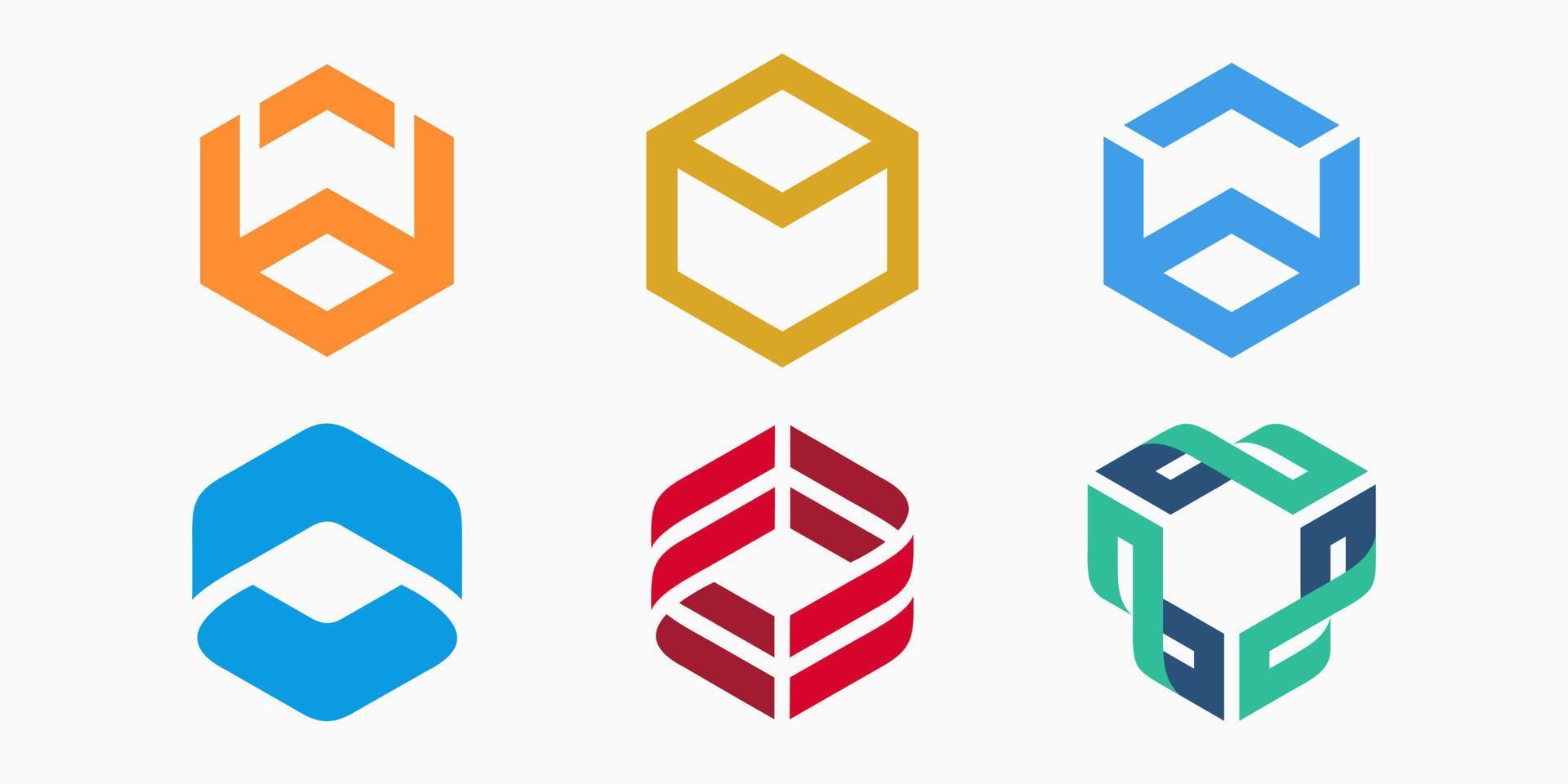 creative modern hexagon logo icon set. vector