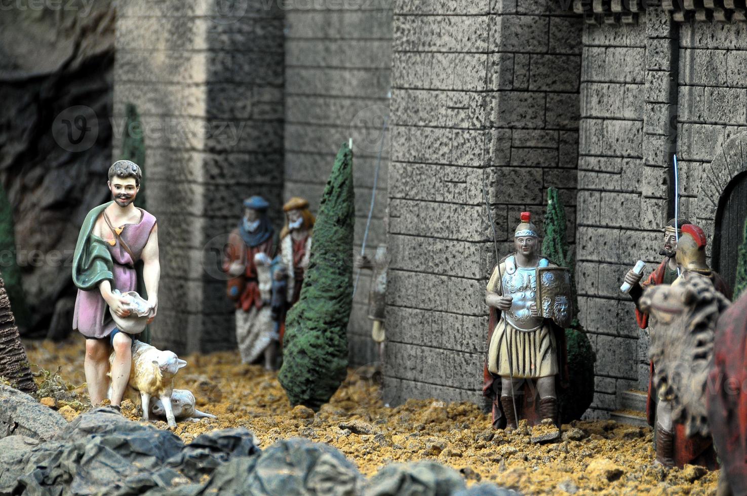 Traditional European Statuette in a Christmas Crib Nativity Scene photo