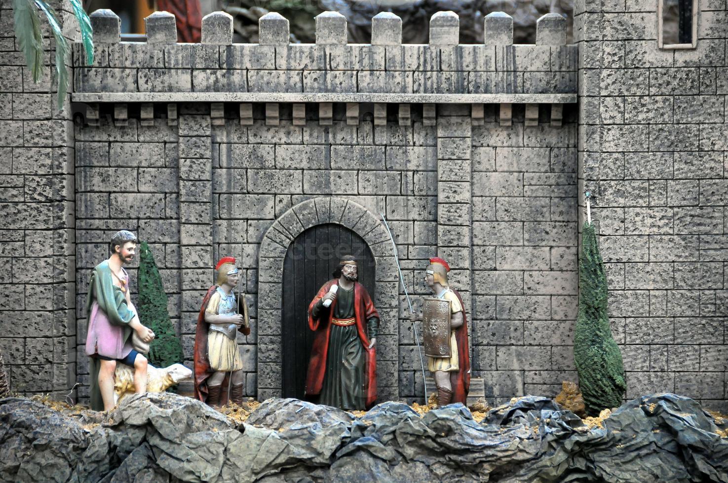 Traditional European Statuette in a Christmas Crib Nativity Scene photo
