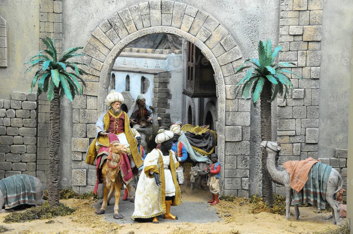 Traditional European Statuette in a Christmas Crib Nativity Scene photo