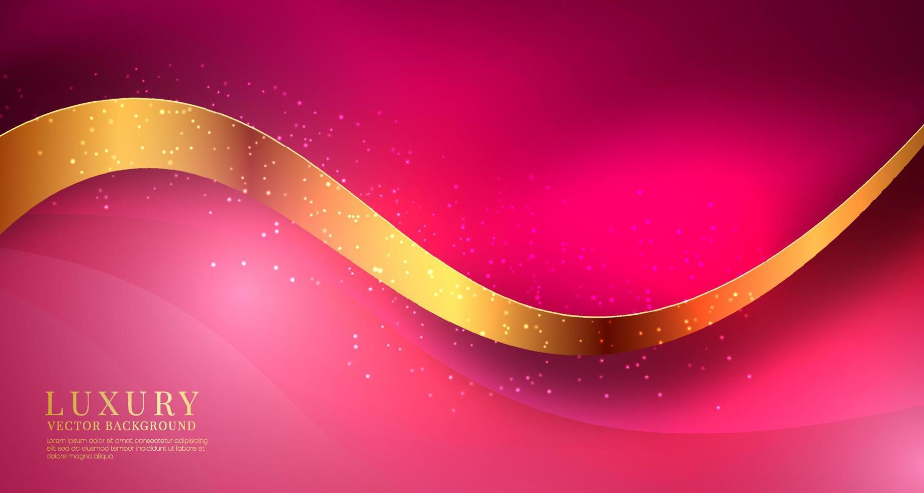 3D pink luxury abstract background overlap layer on dark space with golden waves decoration. Modern graphic design element cutout style concept for banner, flyer, card, brochure cover, or landing page vector