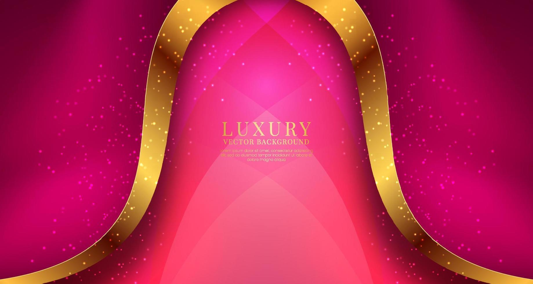 3D pink luxury abstract background overlap layer on dark space with golden waves decoration. Modern graphic design element cutout style concept for banner, flyer, card, brochure cover, or landing page vector