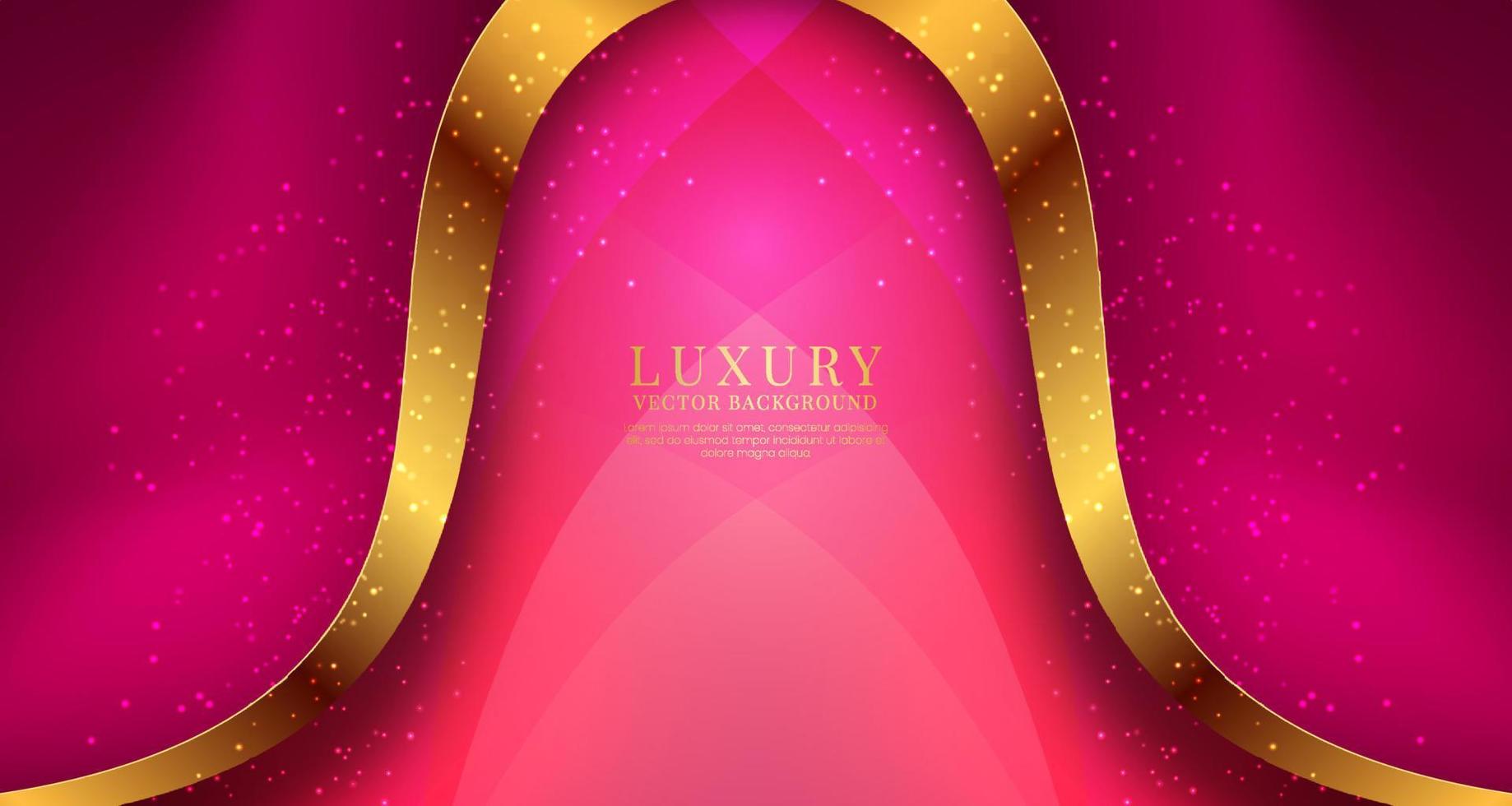 3D pink luxury abstract background overlap layer on dark space with golden waves decoration. Modern graphic design element cutout style concept for banner, flyer, card, brochure cover, or landing page vector