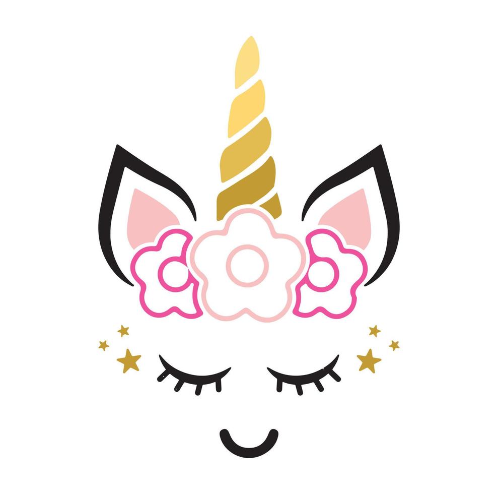 Happy unicorn vector, Head portrait horse sticker, Hand drawn style, cartoon, illustration, Birthday decoration theme illustration. vector