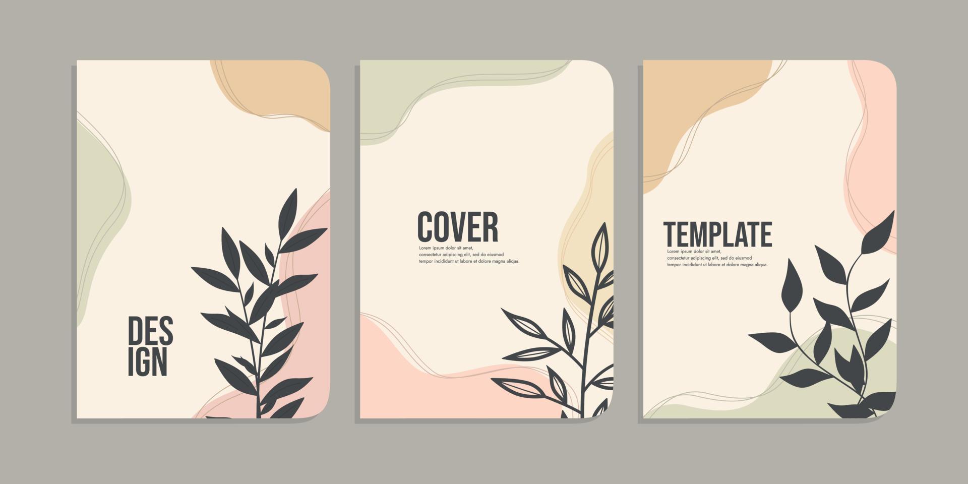 set of book cover designs with hand drawn foliage decorations. abstract retro botanical background.size A4 For notebooks, diary, schoolbook, planners, brochures, books, catalogs vector