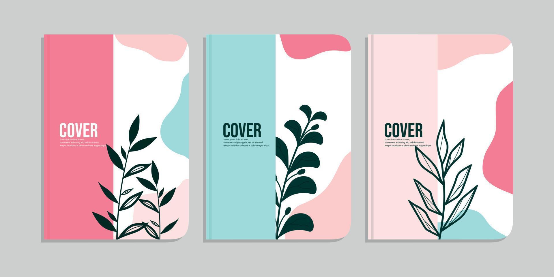 set of school book cover designs with hand drawn floral decorations. abstract retro botanical background. A4 size For notebooks, invitations, planners, brochures, books, catalogs vector