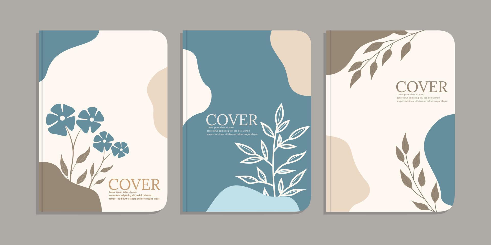 set of book cover designs with hand drawn foliage decorations. abstract retro botanical background.size A4 For notebooks, diary, schoolbook, planners, brochures, books, catalogs vector