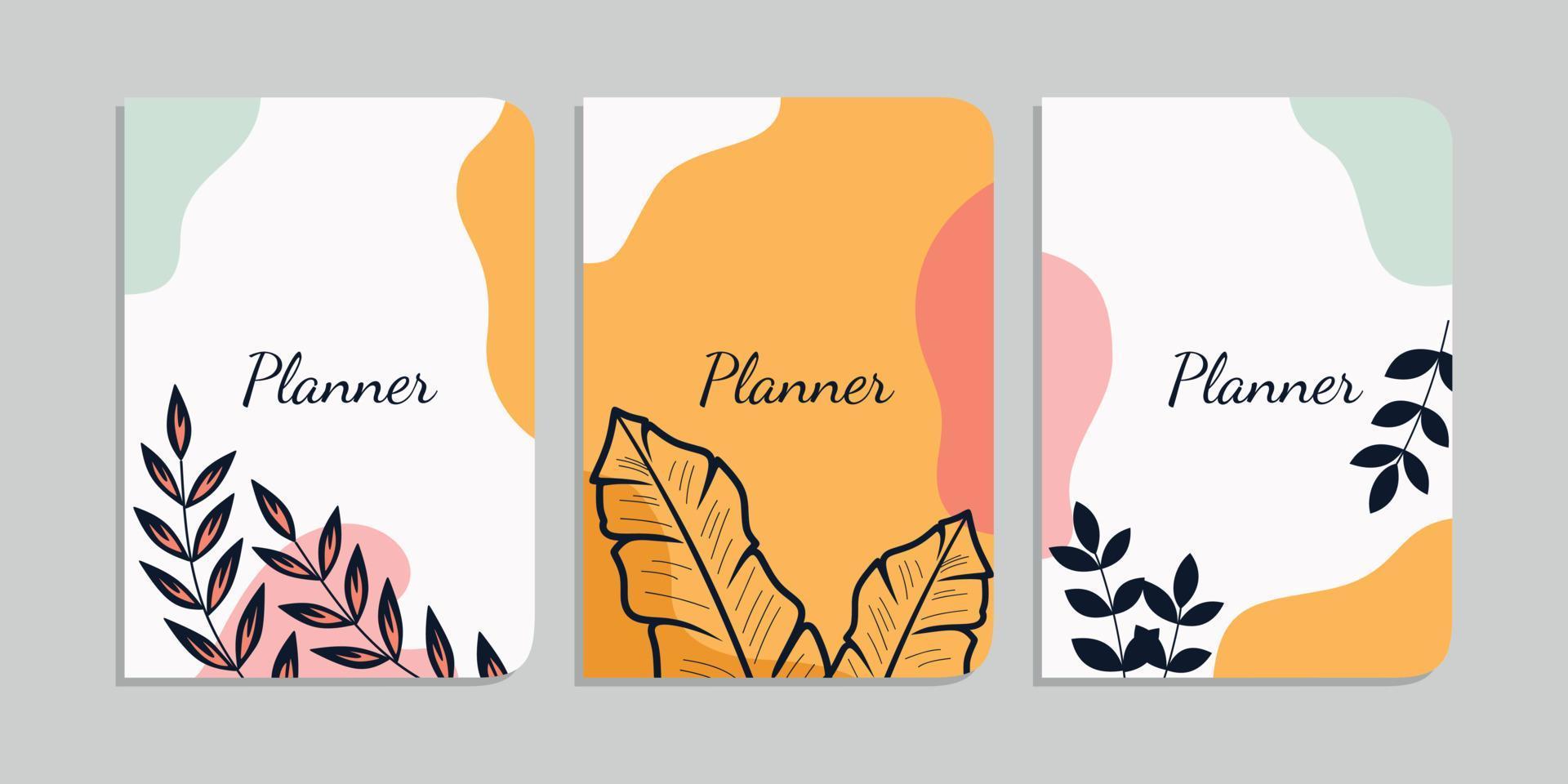 set of book cover template with hand drawn plant decorations. abstract retro botanical background.size A4 For notebooks, diary, invitation, planners, brochures, books, catalogs vector