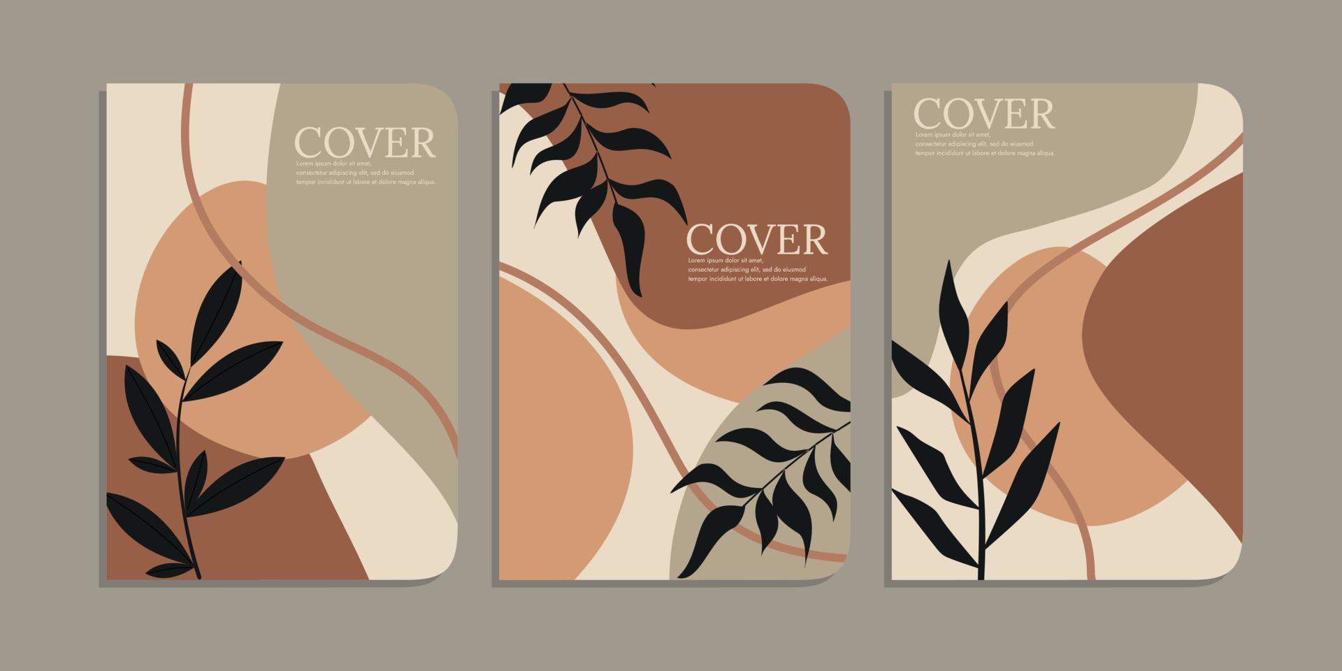 set of book cover designs with hand drawn foliage decorations. abstract retro botanical background.size A4 For notebooks, diary, invitation, planners, brochures, books, catalogs vector