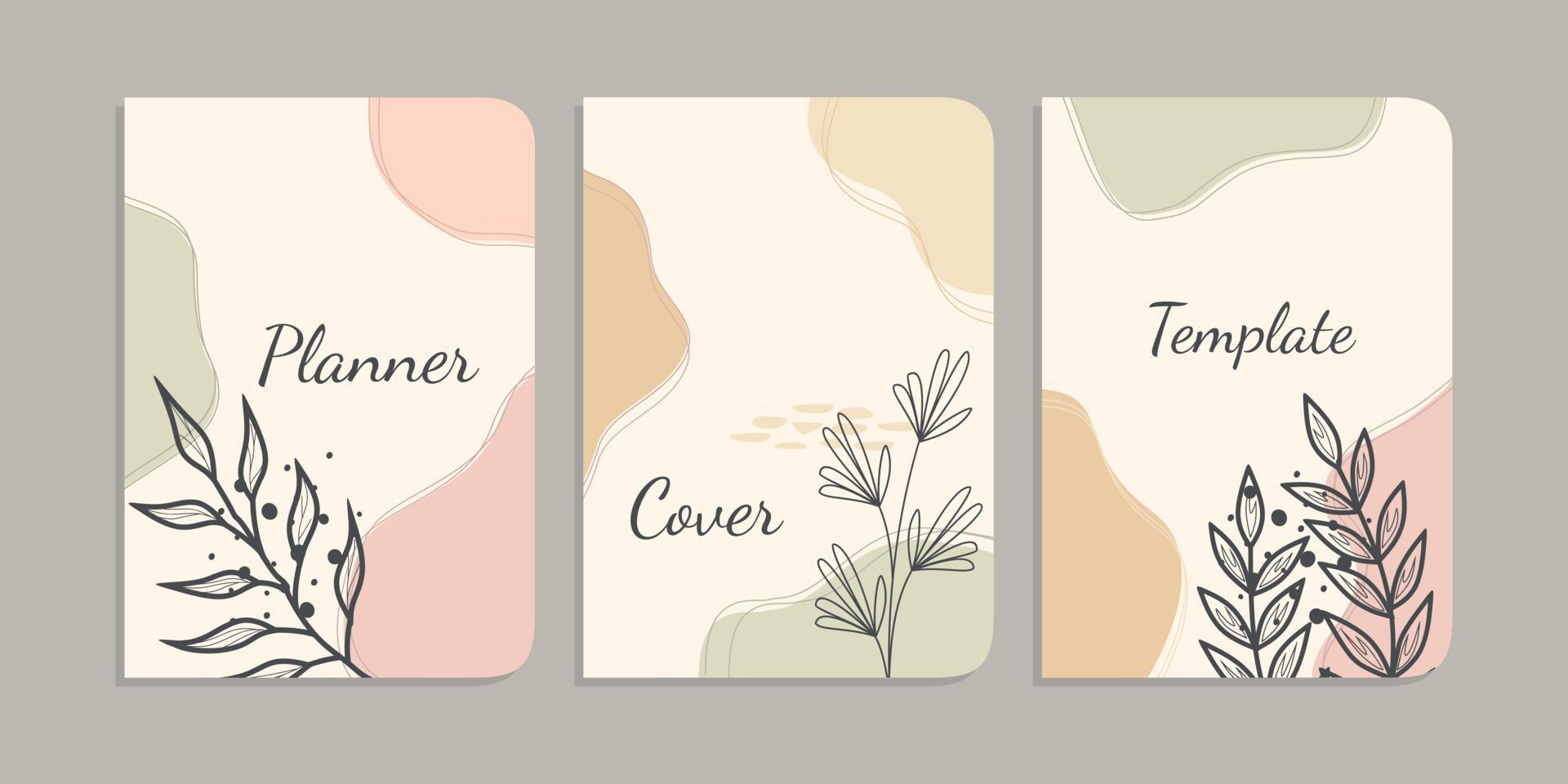 set of school book cover designs with hand drawn floral decorations. aesthetic botanical abstract background. size A4 For notebooks, diaries, planners, brochures, books, catalogs vector