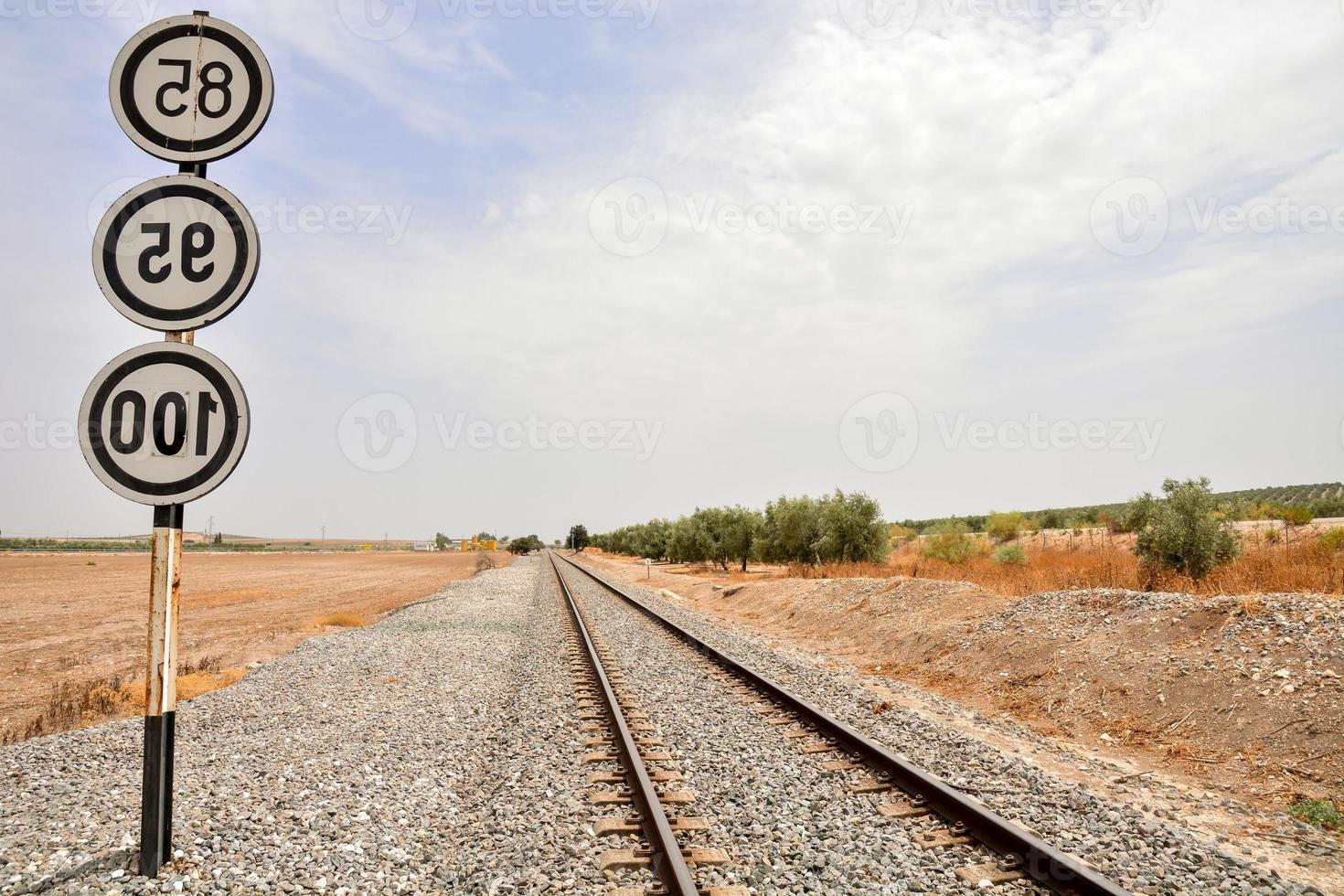 Railroad tracks through the landscape photo