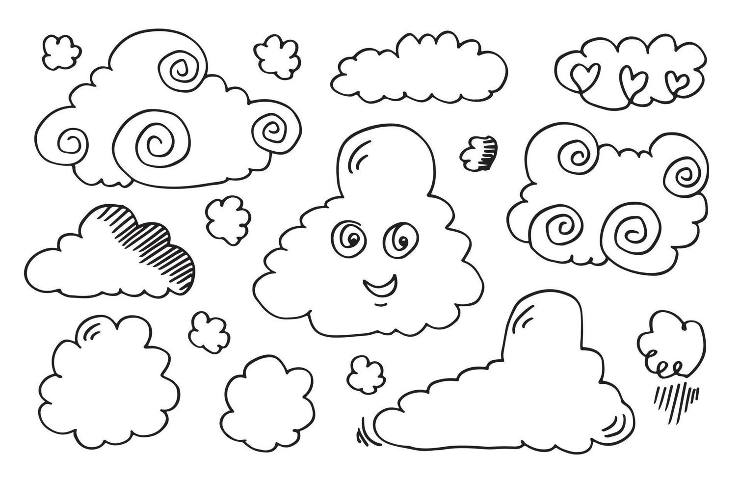 Hand drawn clouds collection. Flat style vector illustration.