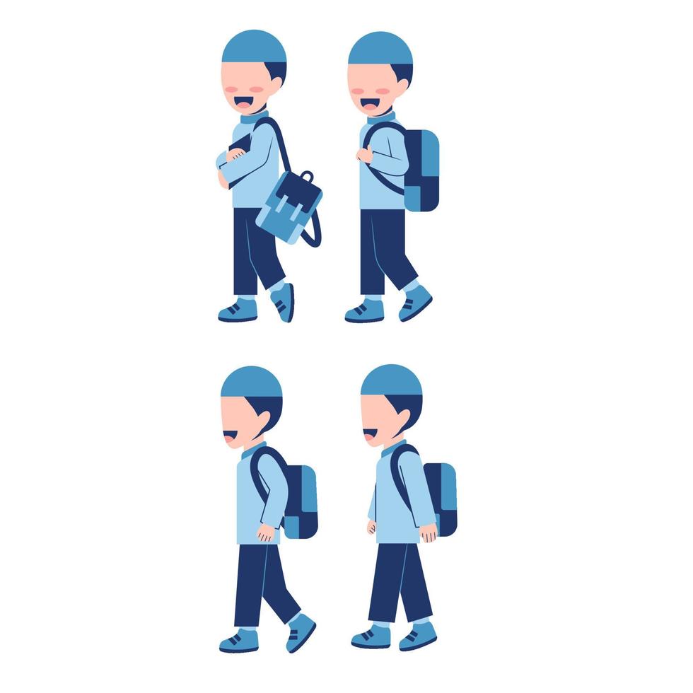 Set Of Muslim Boy Student With Schoolbag vector