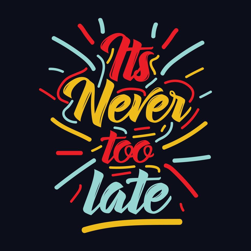 Its Never too late quote Typography T Shirt Design vector