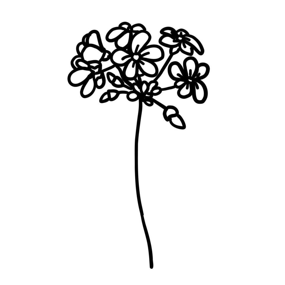 flor en contorno garabatear plano estilo. sencillo floral elemento planta hojas decorativo diseño. mano dibujado línea Arte. creativo minimalista bosquejo. vector ilustración aislado en blanco antecedentes.