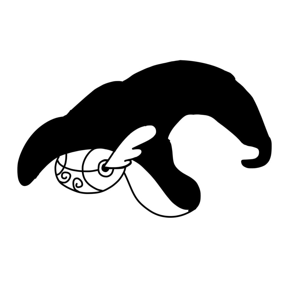 Snitch Magic Ball with wings with a hat. Vector illustration in outline doodle style isolated on white background.