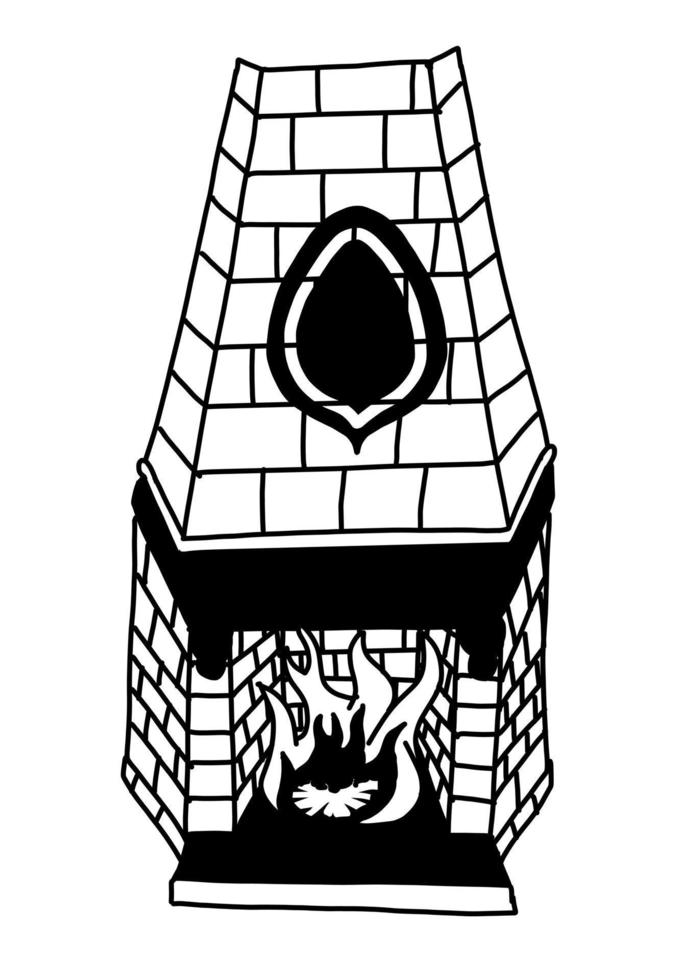 Fireplace in cartoon doodle style. Vector illustration isolated on white background.
