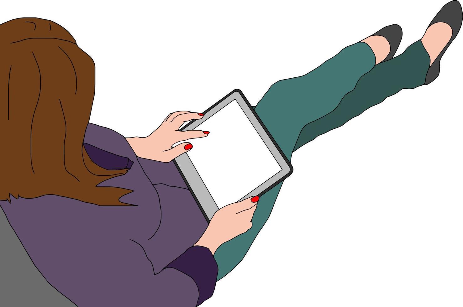 Business Woman or office worker working on computer , Back Rear View, Flat Vector Illustration
