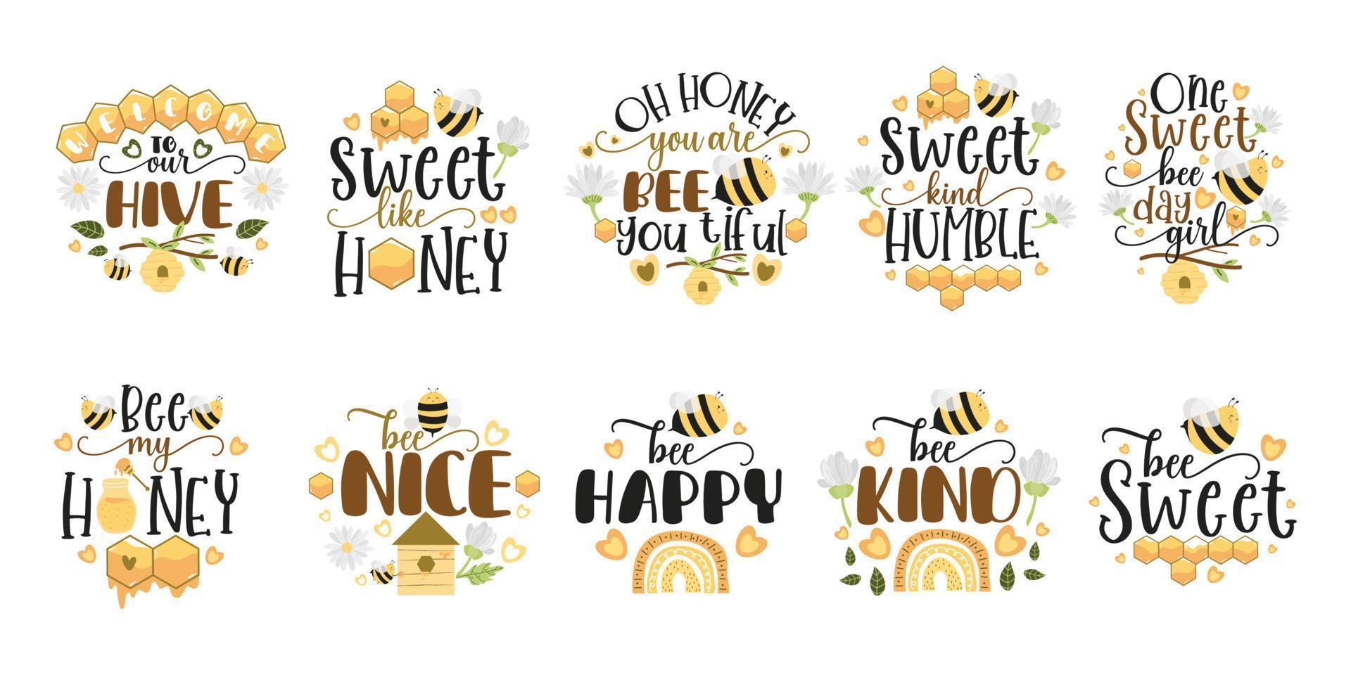 Bee Quotes Illustration. Motivational Inspirational Quotes Design With Bees Illustration. vector