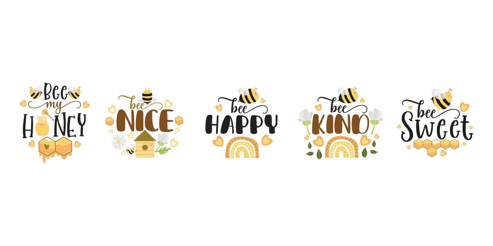 Bee Quotes Illustration. Motivational Inspirational Quotes Design With Bees Illustration. vector