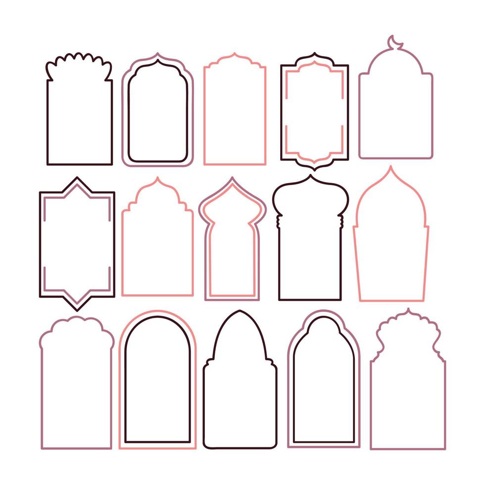 Islamic oriental-style windows and arches. Modern boho colors, minimalistic design vector