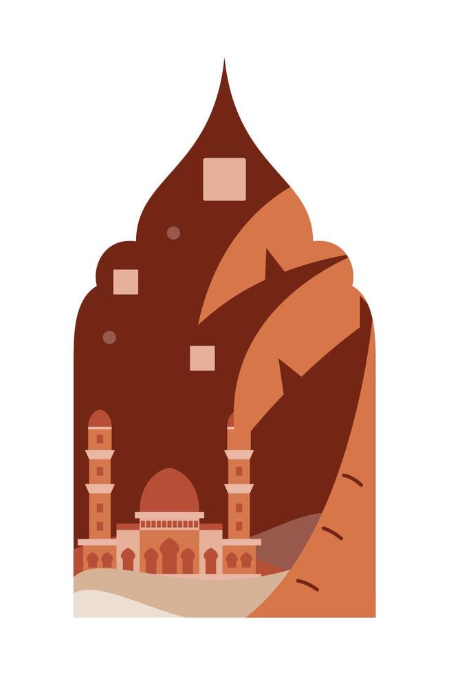 Islamic oriental style Islamic windows and arches with modern boho design, moon, mosque dome and lanterns vector