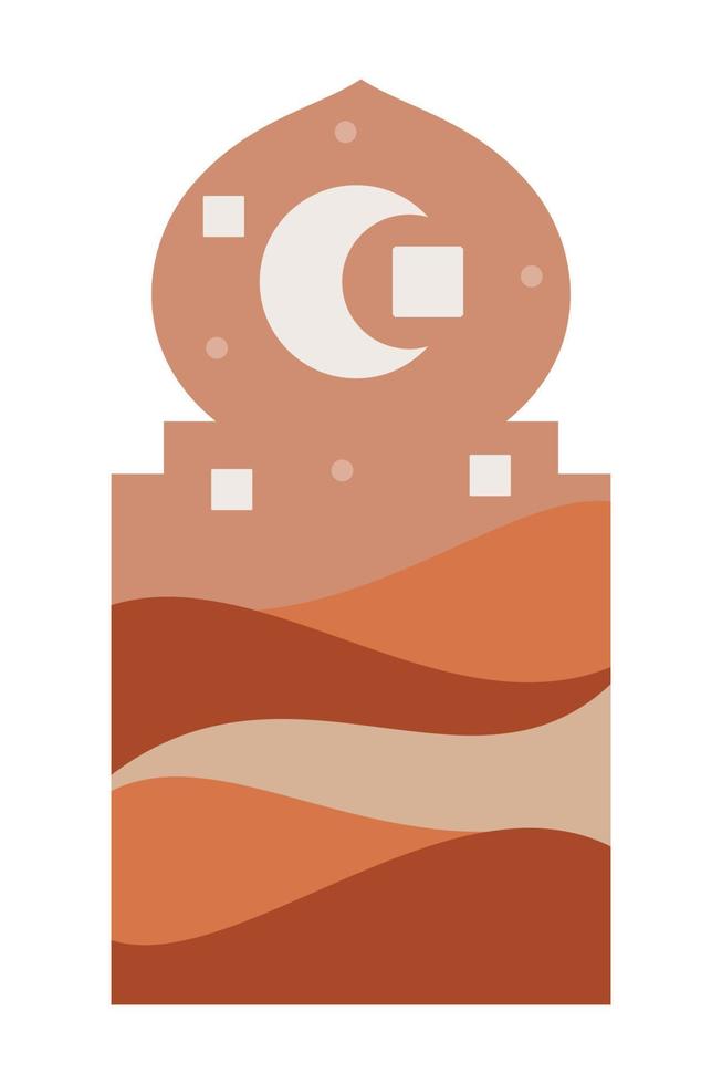 Islamic oriental style Islamic windows and arches with modern boho design, moon, mosque dome and lanterns vector