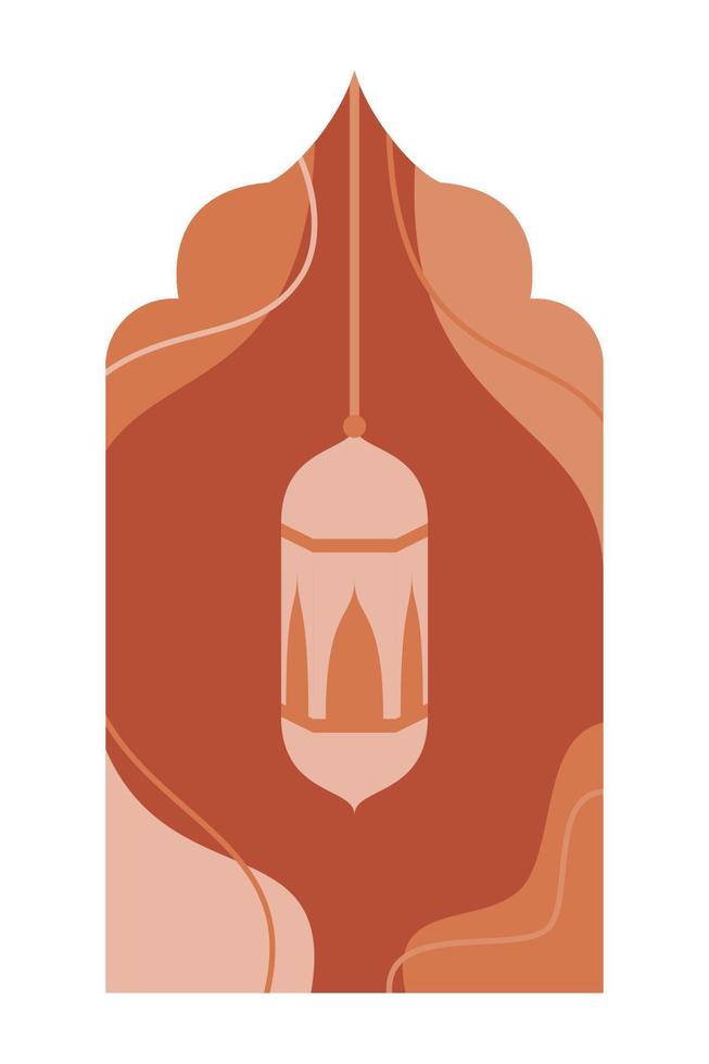 Islamic oriental style Islamic windows and arches with modern boho design, moon, mosque dome and lanterns vector