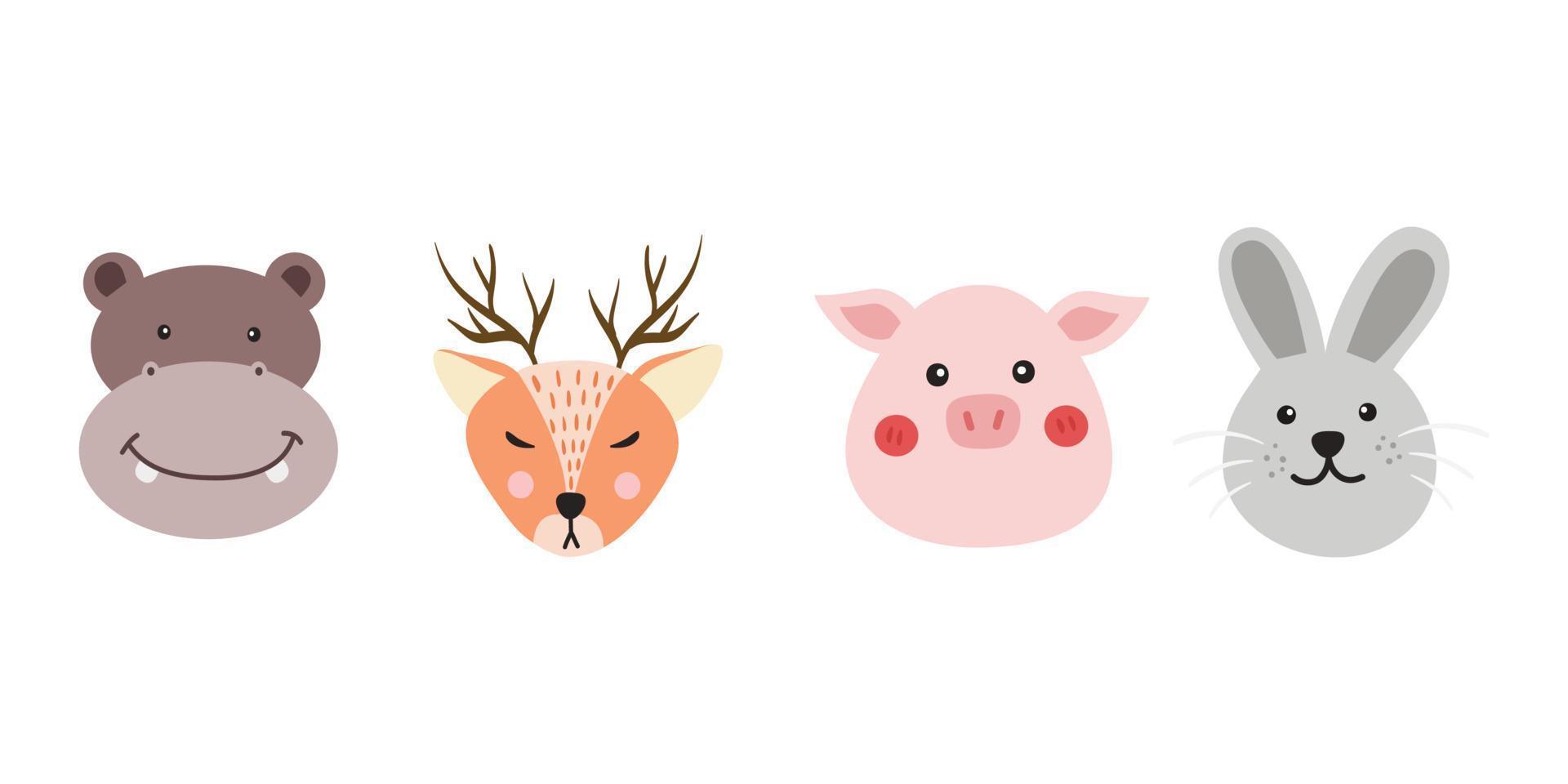 Cute Baby Animal Face Illustration. Exotic and cute animal face. Characters portrait cute animal face on white background. vector