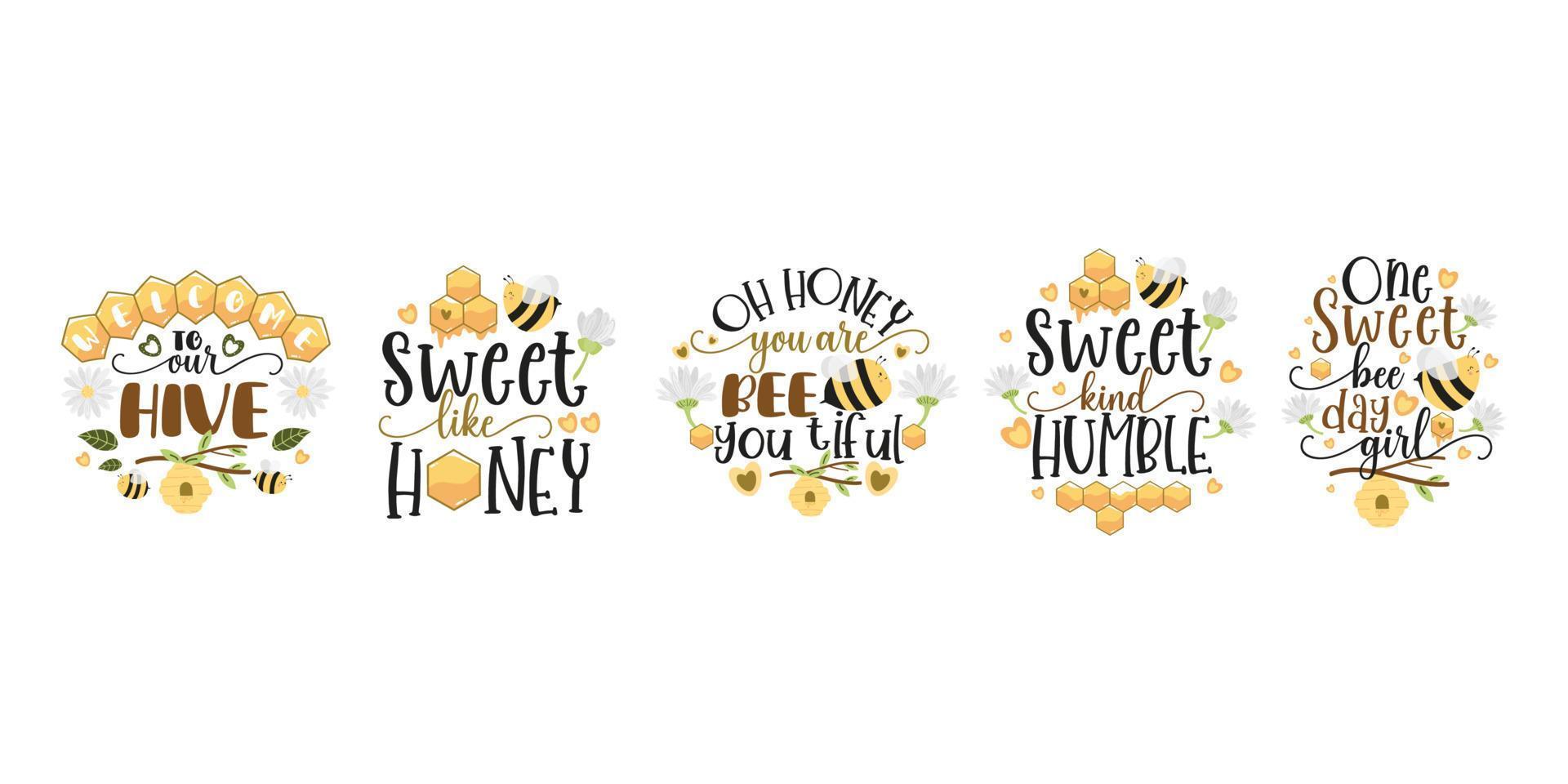 Bee Quotes Illustration. Motivational Inspirational Quotes Design With Bees Illustration. vector