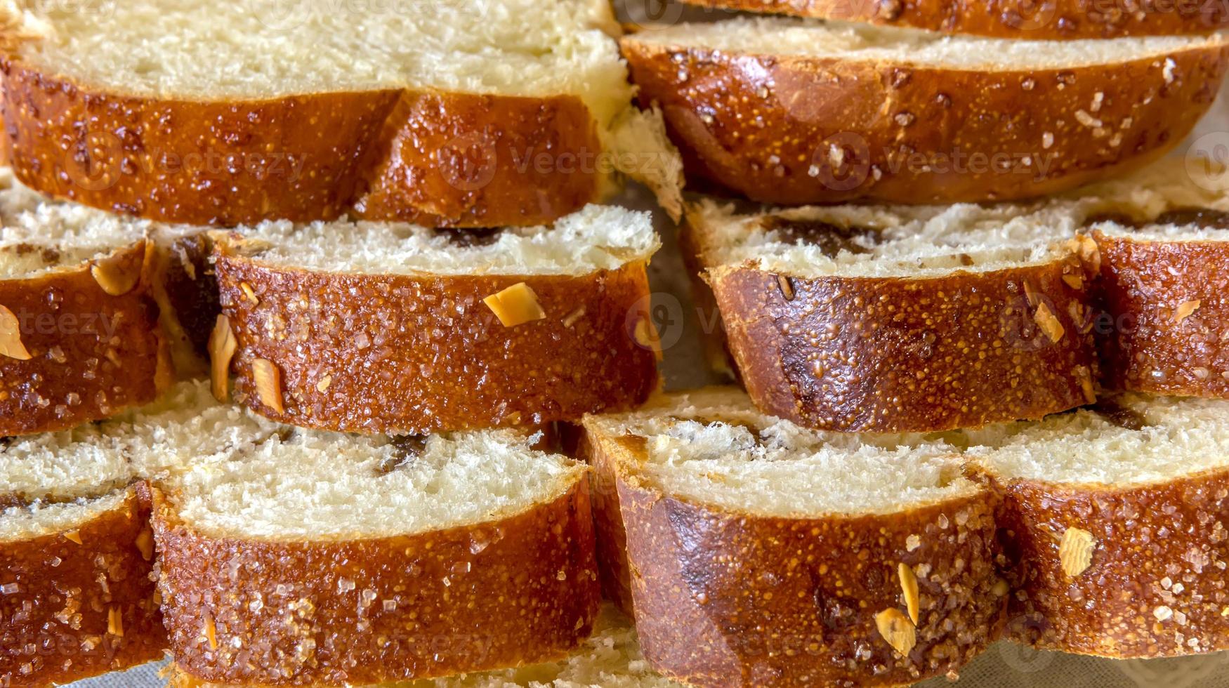 Background of Ester traditional sliced bread. Top view photo