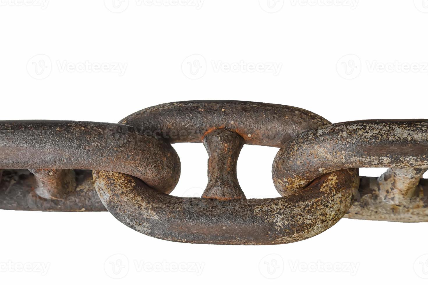 The old and rusted chain  isolated on white background. Close up photo