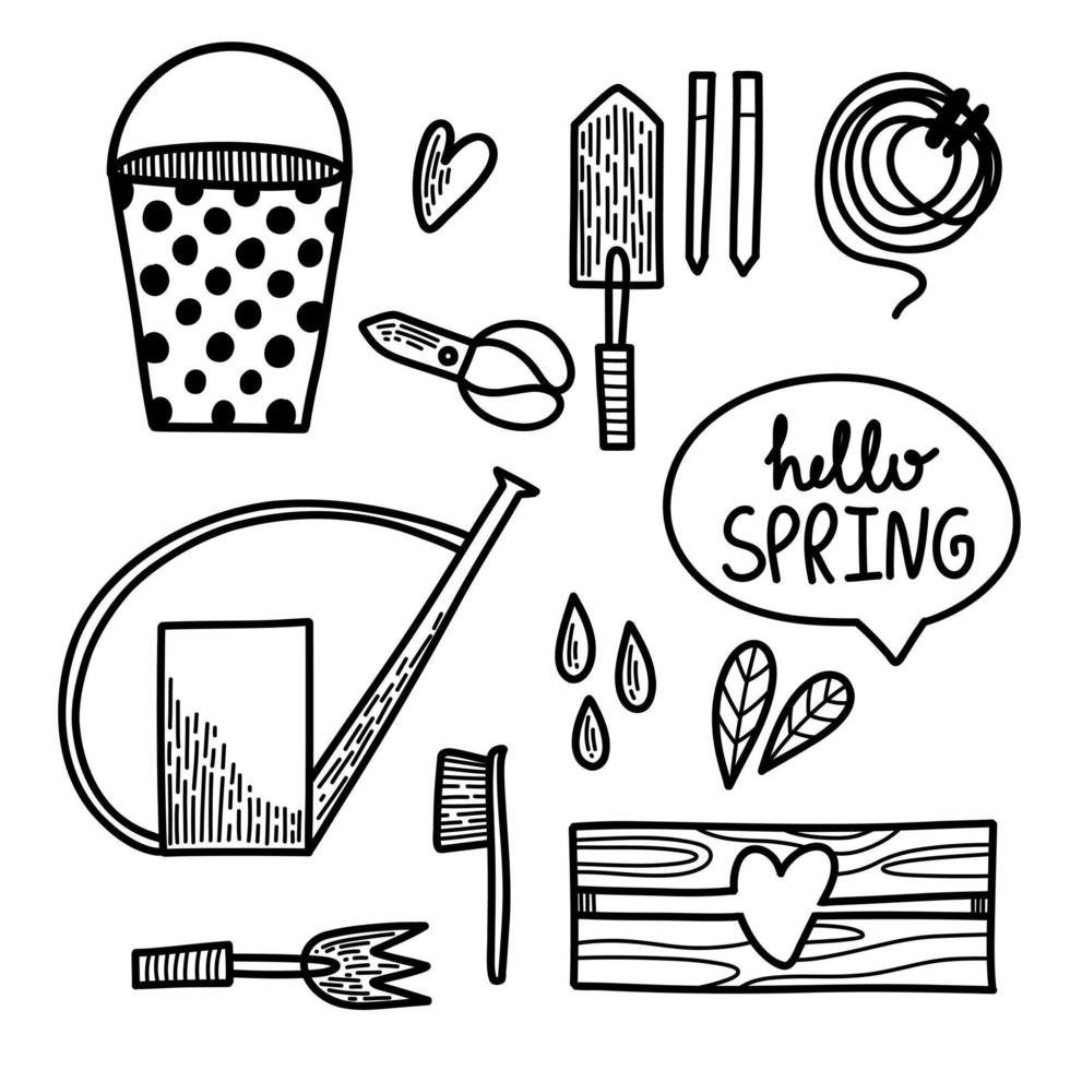 Spring summer gardening collection in doodle vector