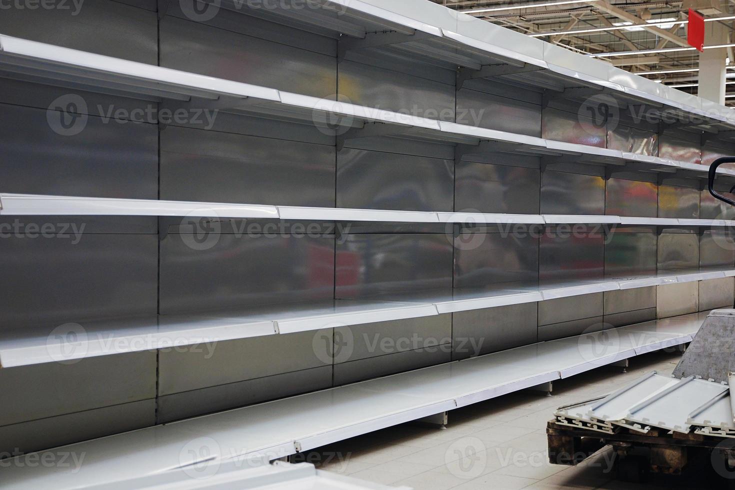 Empty shelves in large grocery store photo