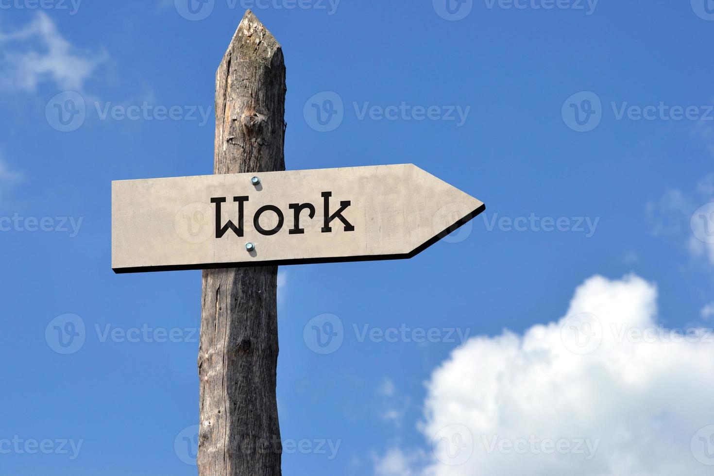 Work - Wooden Signpost with one Arrow, Sky with Clouds photo