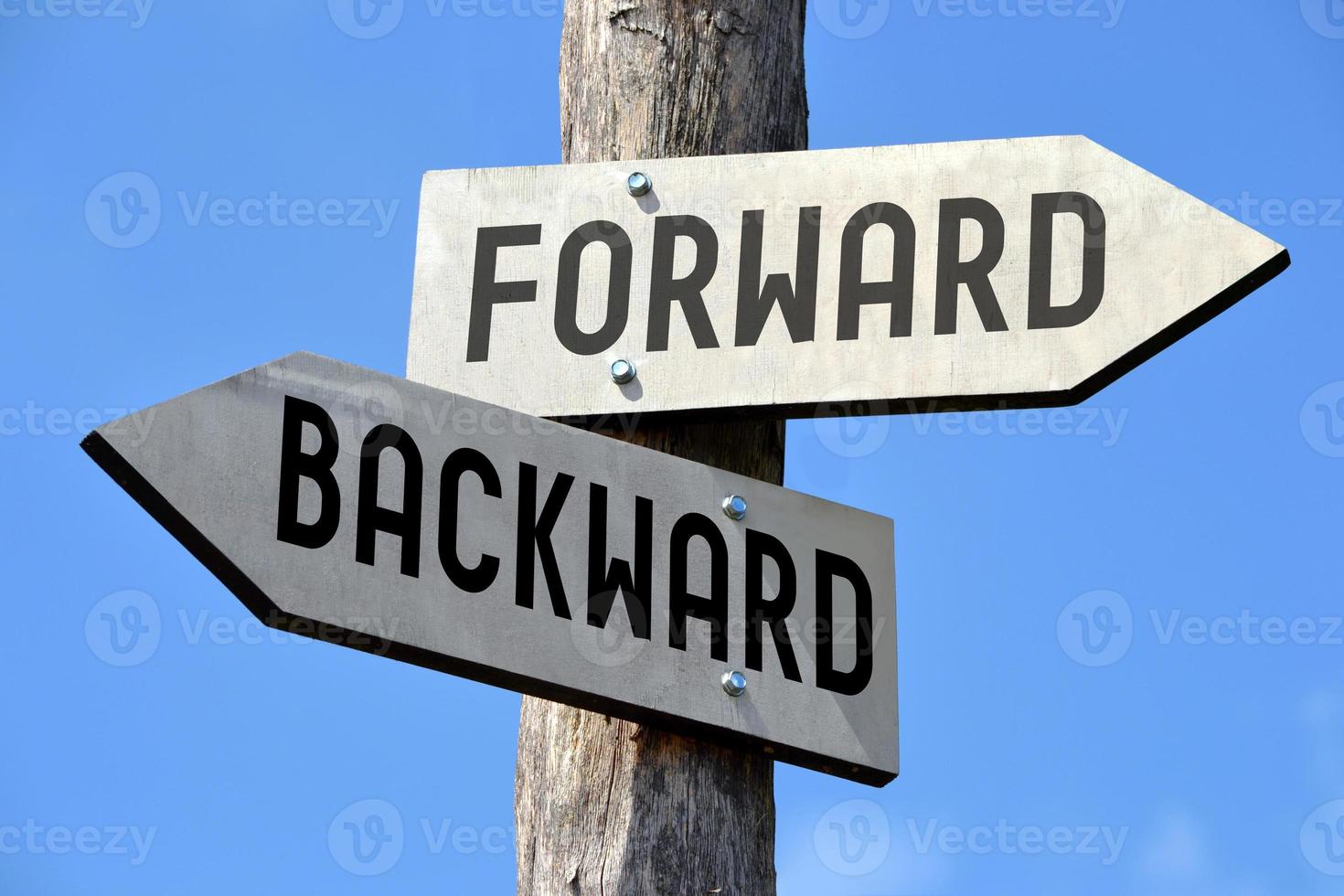 Forward and Backward - Wooden Signpost with Two Arrows photo