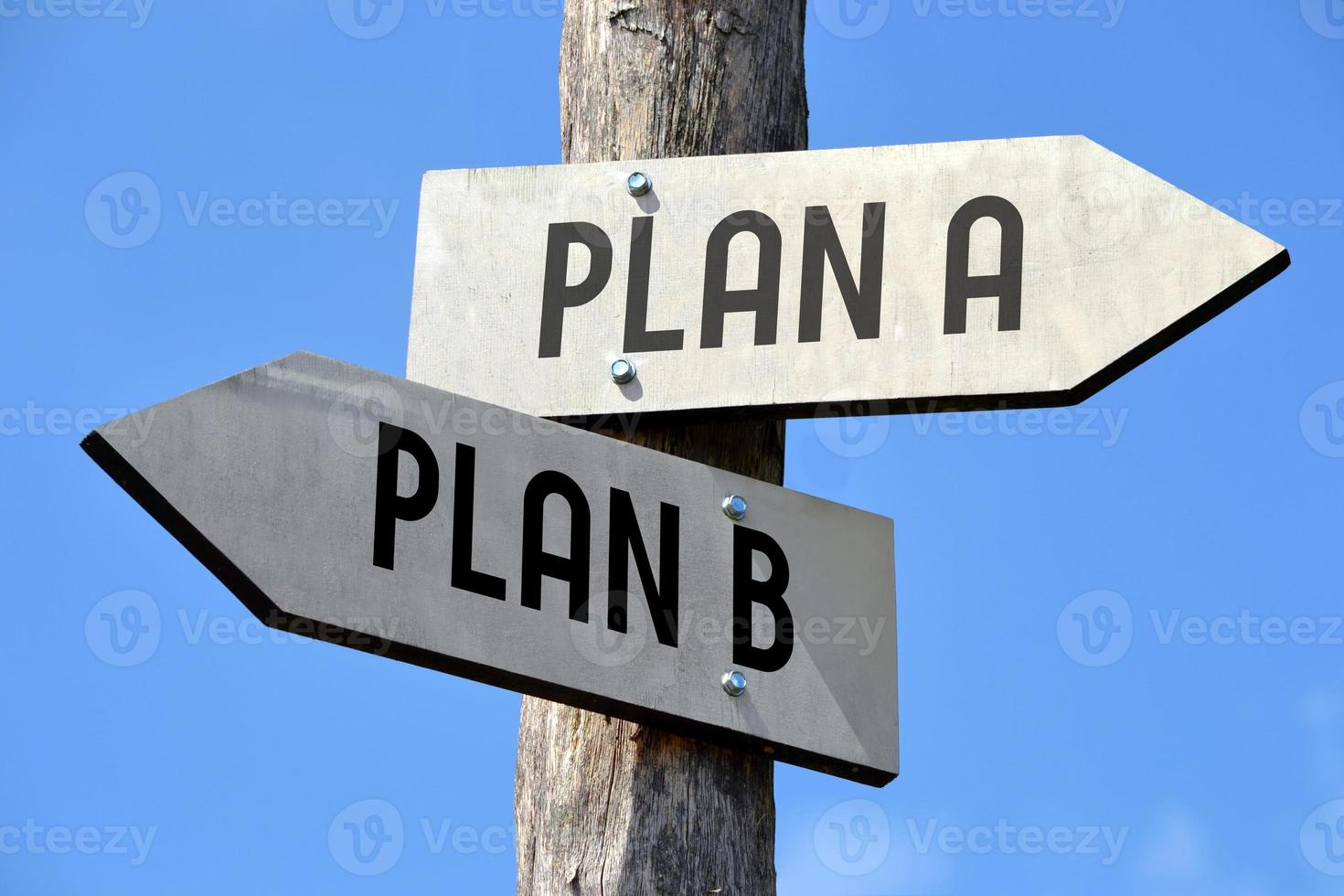 Plan A and B - Wooden Signpost with Two Arrows photo