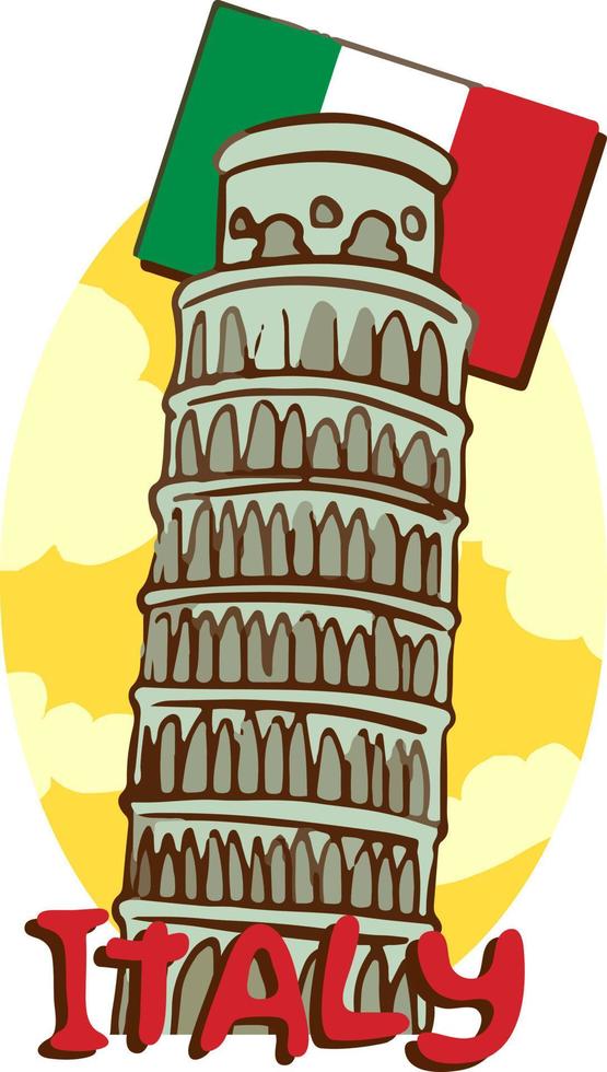 Pisa torre y Italia bandera dibujos animados vector