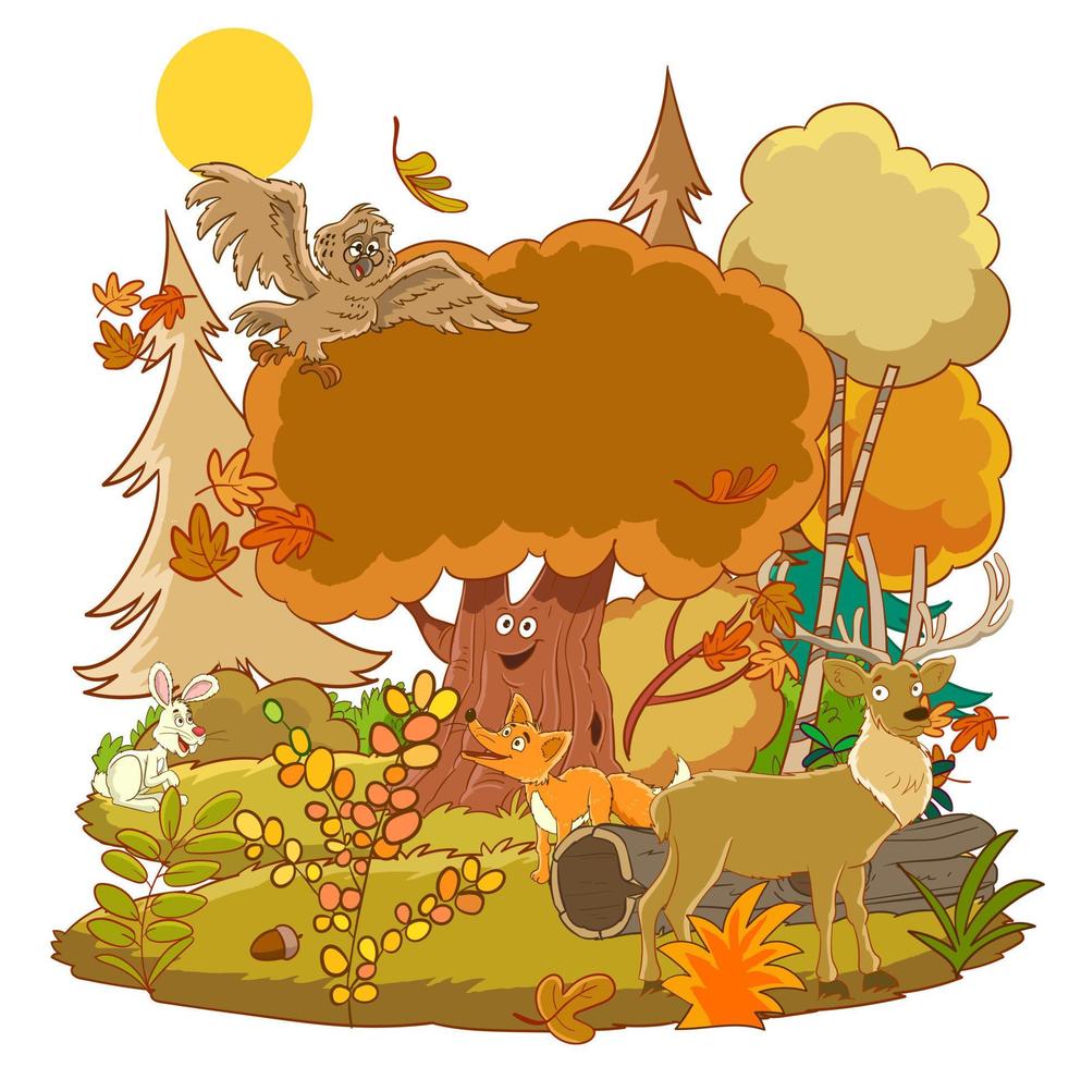 Hola otoño.feliz animales en el bosque Bienvenido otoño.vector ilustración. vector