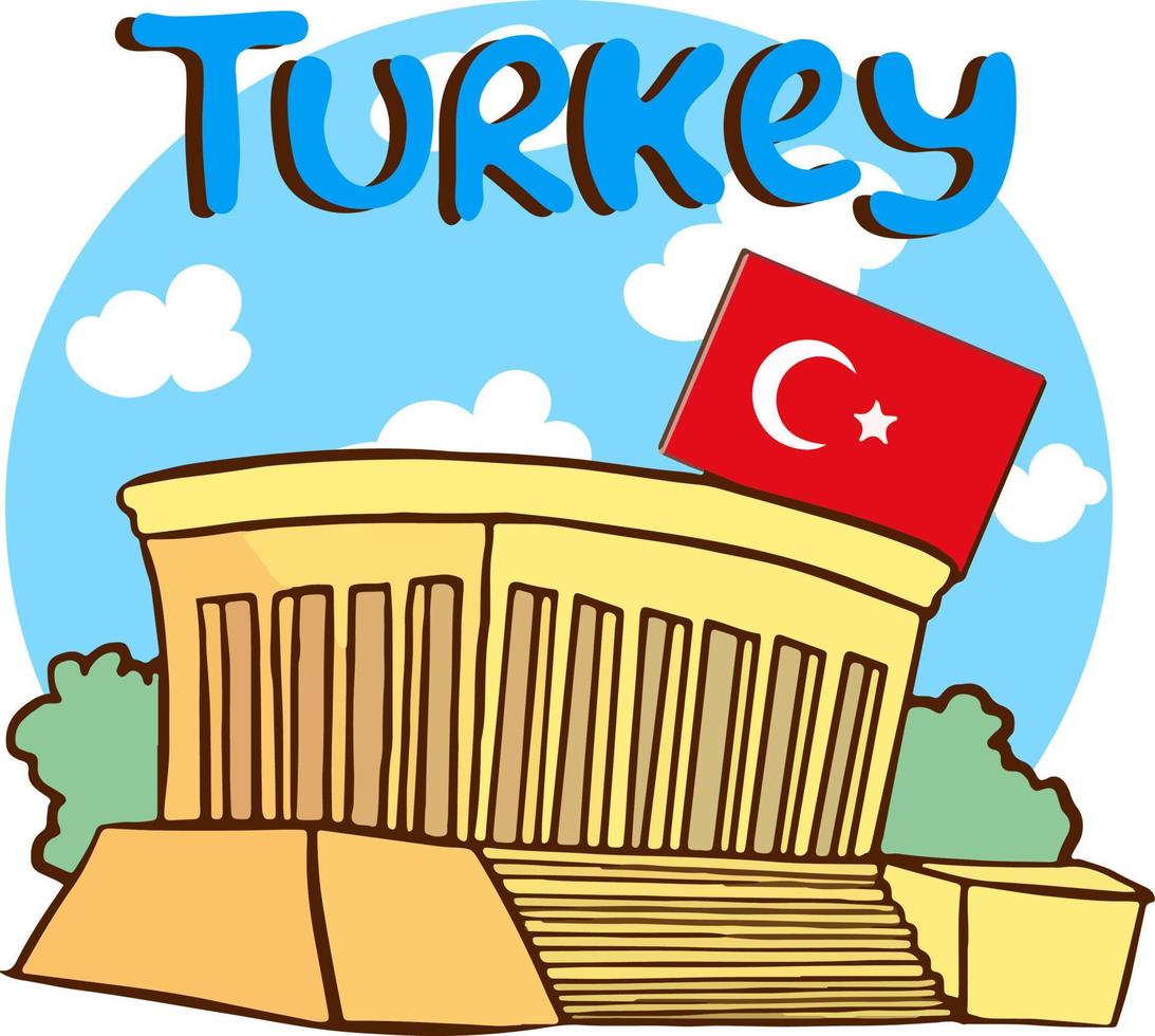 Turquía símbolo mausoleo y turco bandera dibujos animados vector