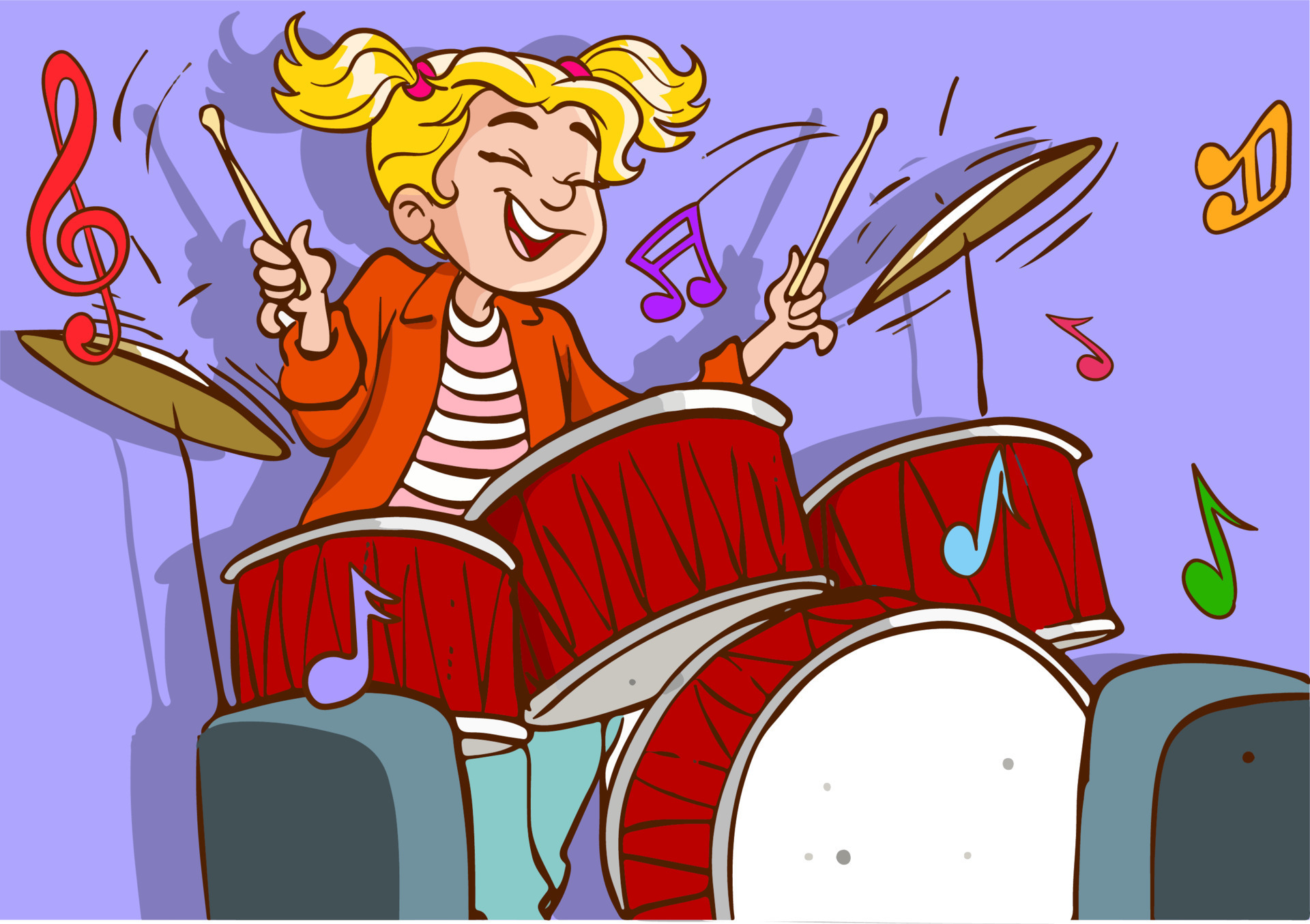 cute little girl play drum in concert cartoon vector 21592911 Vector