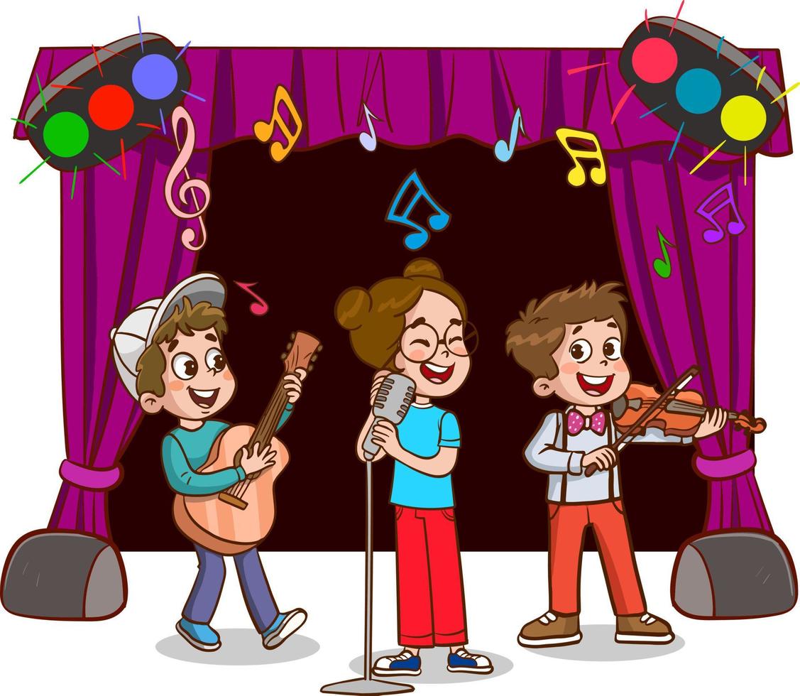 Cartoon group of children singing and dancing in the school choir vector