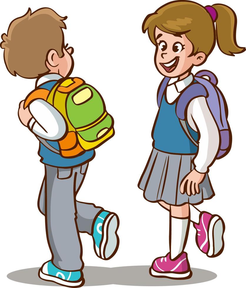 children going to school cartoon vector