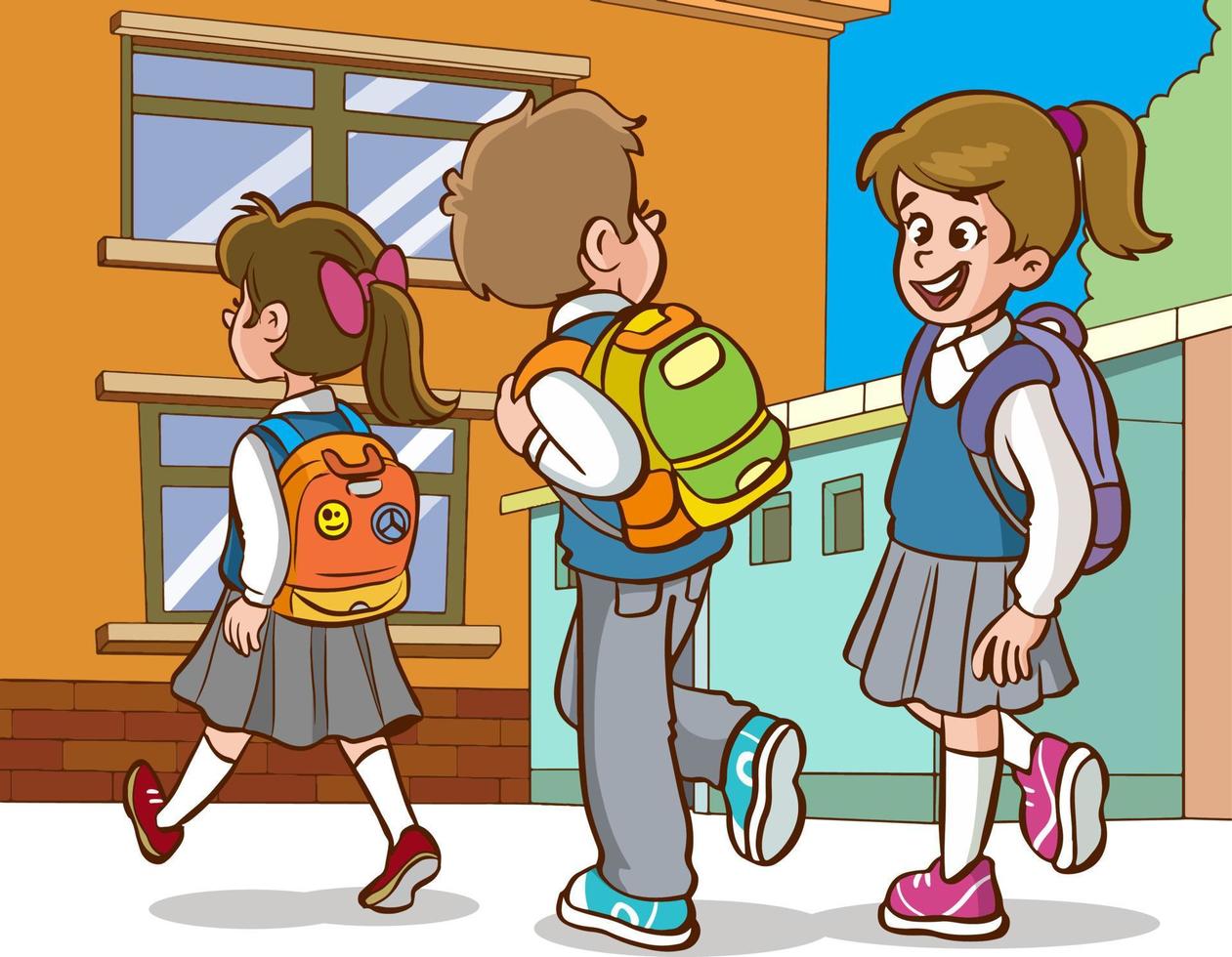 niños yendo a colegio dibujos animados vector