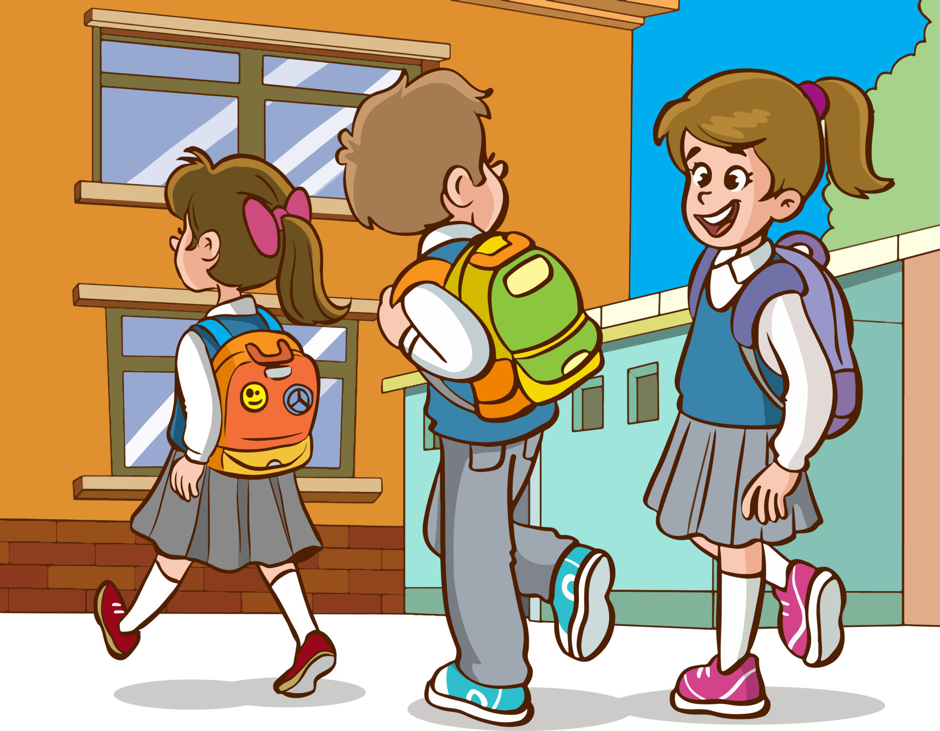 children working at school cartoon