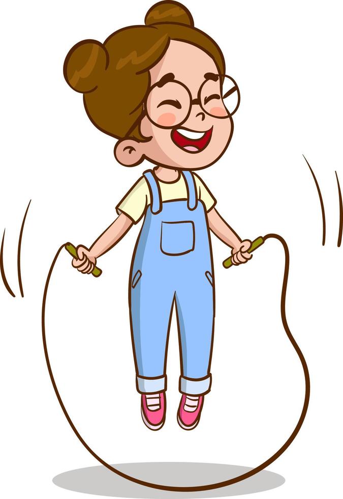 girl jumping rope cartoon vector