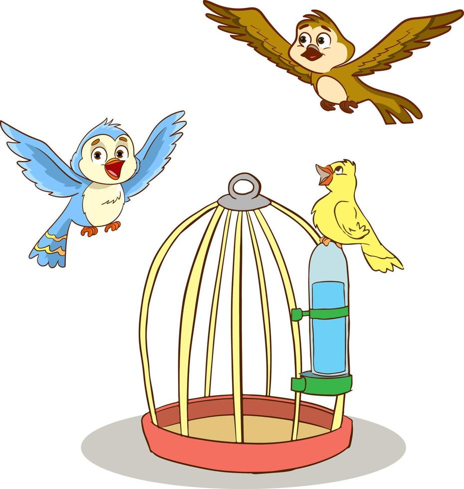 bird and cage cartoon vector