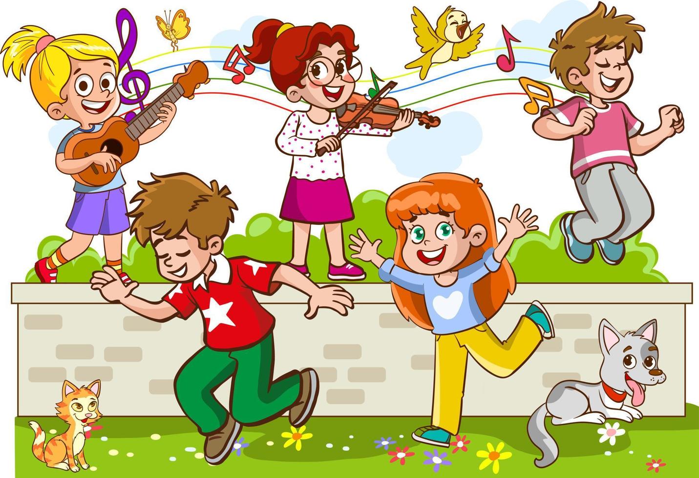 Children playing on the wall and singing vector