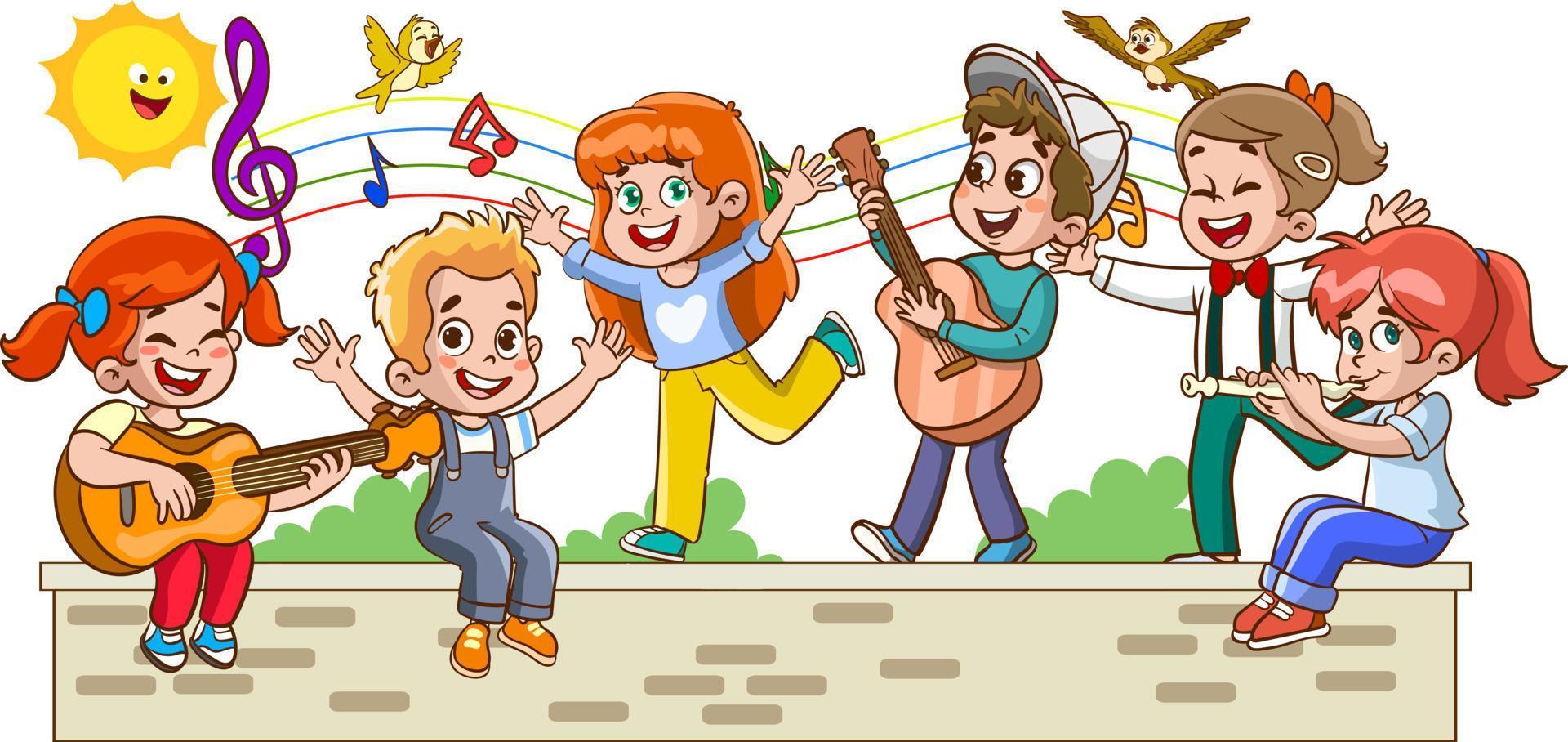 children singing and dancing cartoon vector