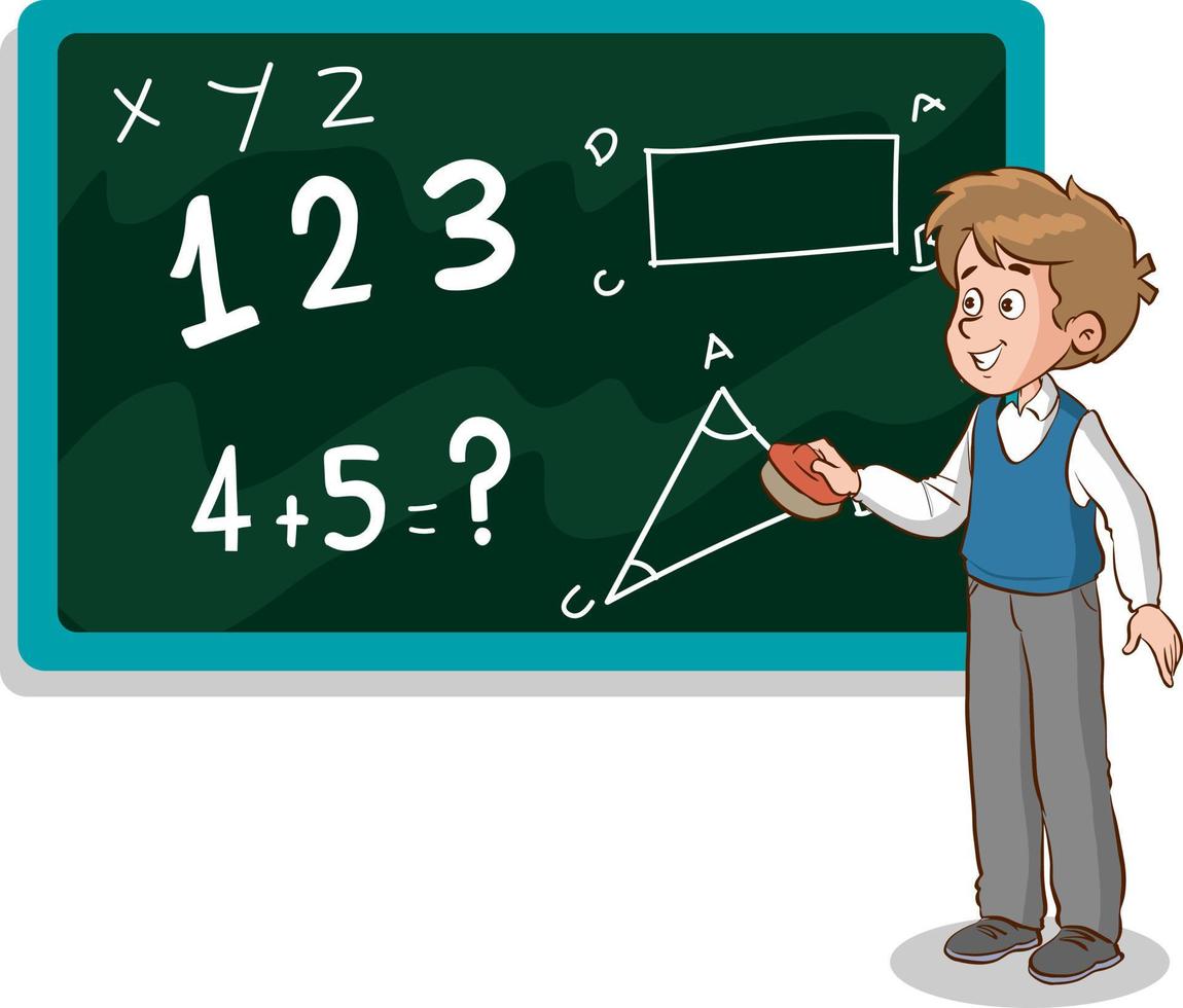 student erasing blackboard in class cartoon vector